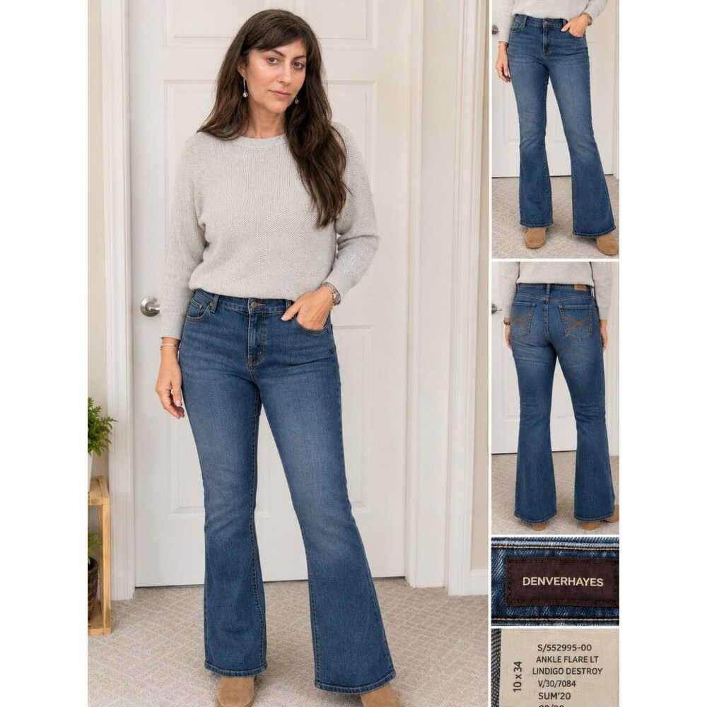 Denver Hayes Women’s Size 10 Long 34 Ankle Flare Jeans Medium Wash Stretch Denim